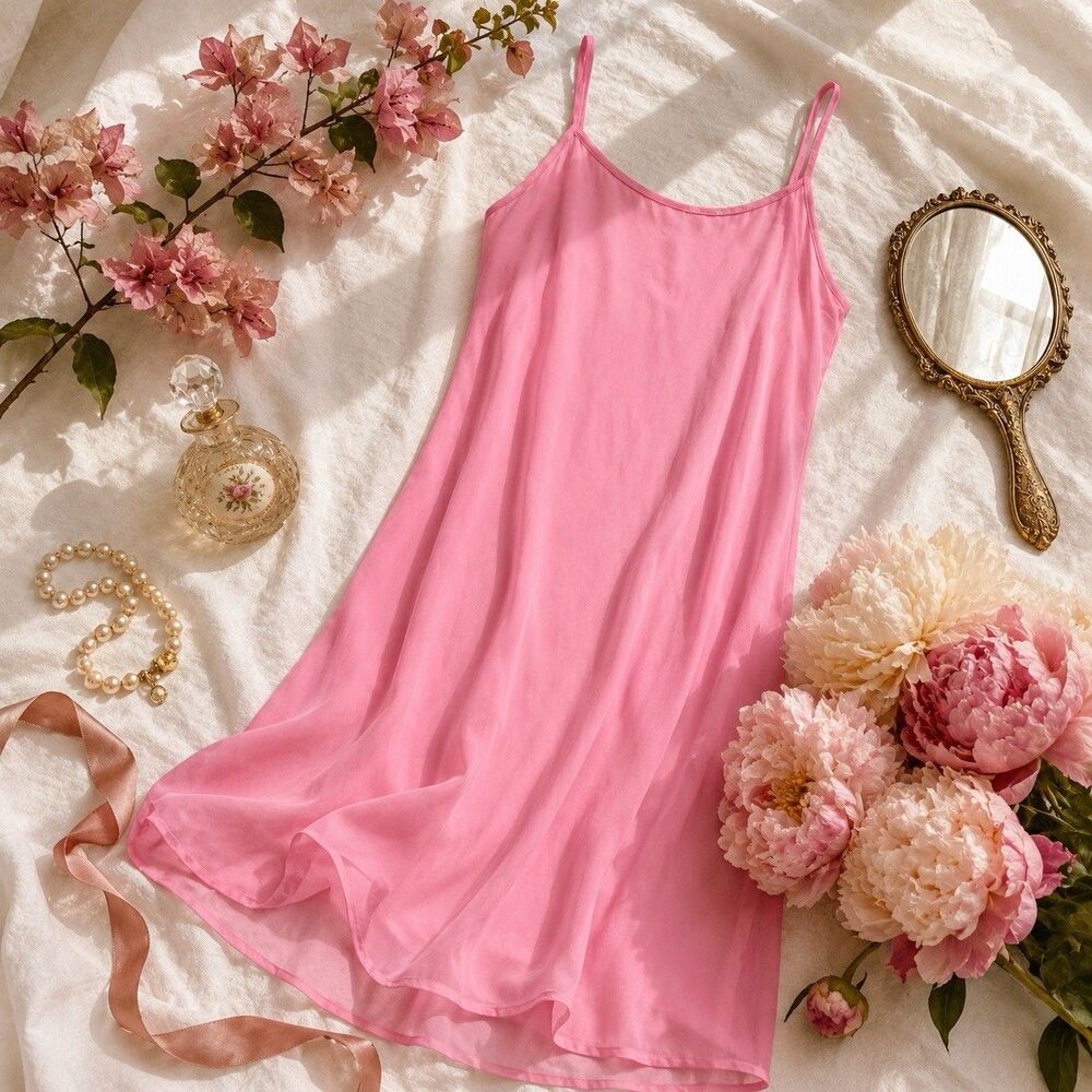 Floryday Pink Sheer Chemise Nightgown Medium Adjustable Strap Lingerie